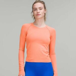 Lululemon Swiftly Tech Long Sleeve Shirt Size 6 Race Length Orange Lunar Grey